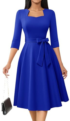 HomRain Dam cocktail formella klänningar elegant bröllopsgäst A-linje examen teparty blygsamma bal kyrka klänning, Kungsblått, XXL
