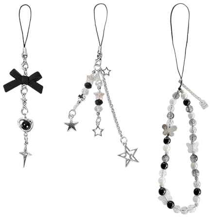 3 Piezas Cadenas de Moda para Teléfonos Móviles: Simples y Versátiles con Cuentas y Dijes, Decoraciones para Cajas de Auriculares