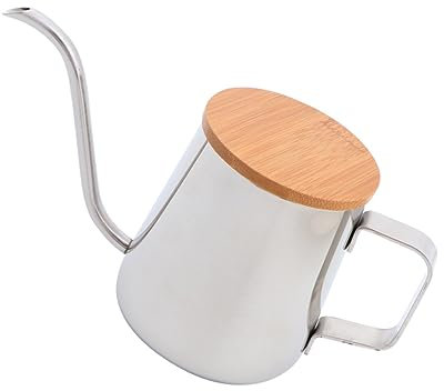 Garneck 350ml Edelstahl Kaffeekanne Holzdeckel Handheld Tropf Wasserkocher Für Zuhause