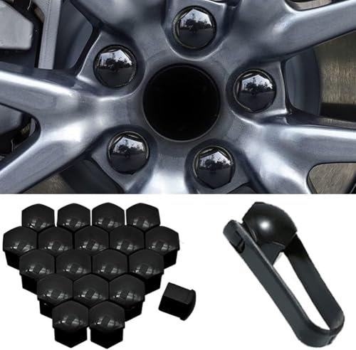 WSYLJX 20 Stücke Auto Radschraubenkappen für Mercedes Benz Smart Fortwo, Anti-Staub Radmutterkappe Sechskant Nabe Schraube Kappen Dekoration Zubehör,black-19mm