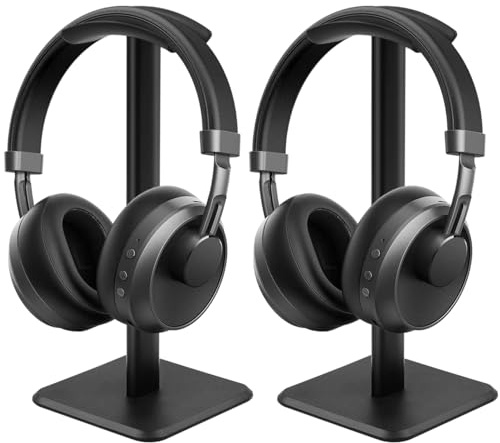 JIKIOU Headphone Stand Gaming Headset Holder Universal Aluminum Metal Headphones Holder Hanger with Aluminum Supporting Bar Flexible Headrest ABS Solid Base for All Headphone 2 Pack (Black)