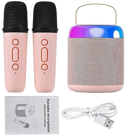 Funien Tragbares Mikrofon- und Soundbox-Set, Mini-Karaoke-Maschine, BT-Lautsprecher mit 2 Mikrofonen, kabelloser Heim-Außenlautsprecher, wiederaufladbare Sprachbox und Handmikrofon,