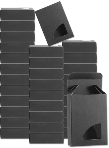QUARKZMAN 32 Stück Seifenverpackungsschachteln 2,8x3,5x1,2 Zoll Kraftseifenschachtel mit Fenster geschenkschachtel für Bäckerei Süßigkeitenverpackung Schmuckdisplay (Dreieck, Schwarz)