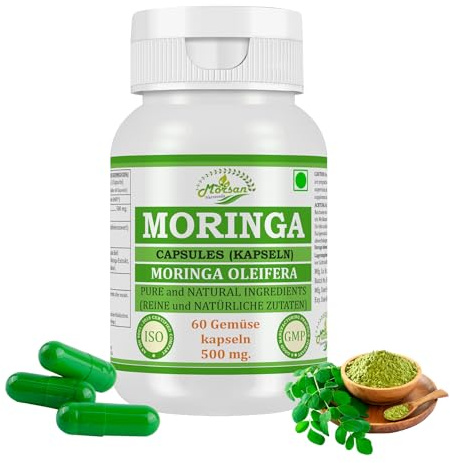Moringa (Moringa Oleifera, Sahijan) Capsules | 500 mg. - 10:1 Potent Extract | Ayurvedic Herbal Supplement | 60 Vegan Capsules for Men & Women (Pack of 1 Bottle)