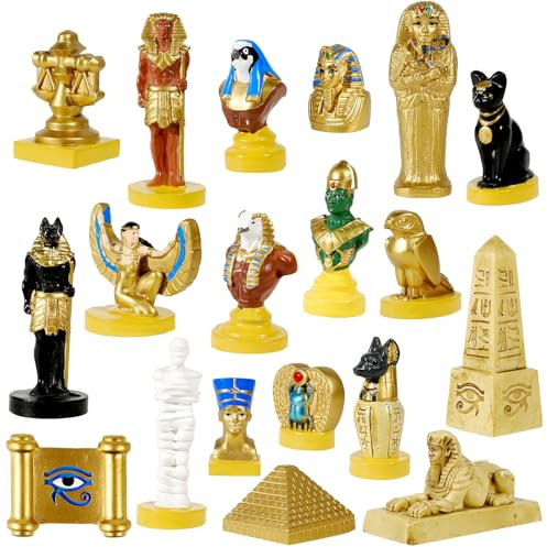 Pamonrueer 19 Pcs Egyptian Figurines Set Resin Ancient Egypt Decor Hand-Painted Small Ancient Egyptian Pyramid Mummy Pharaoh Anubis Statue Egyptian Gods for Table Home Decoration