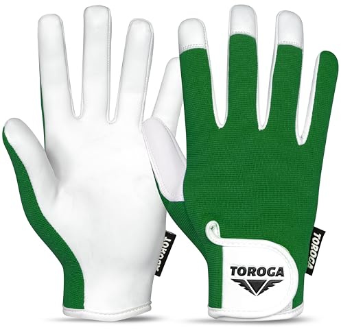 TOROGA Work Gloves Multipurpose Gardening Gloves, Safety Working Gloves with High Grip, Heavy Duty Working Gloves For Men And Women Made to Fit on Hands. (Green, L)