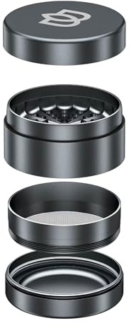 Bloomint Apollo Aluminium Grinder Metall, 63 mm. 4-Teiliger Grinder groß - Für Kräuter, Gewürze und Herb, Crusher mit Pollenfach (Grau)