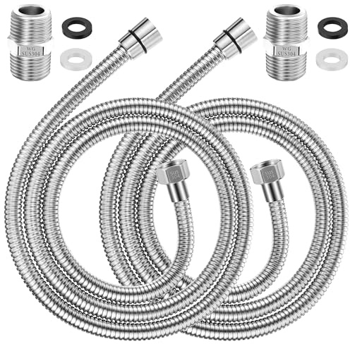Dreyoo 2 Pack 39 Inch Shower Hose with Shower Extension Connector, Extra Long Handheld Head Hose with Brass Insert and Nut, 1/2 to 1/2 Extender, Stainless Steel