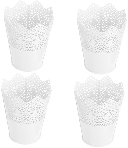 NIYANGLE 4pcs Lace Design Makeup Buckets Iron Organizers Decorative Ornament Storage Container for Home