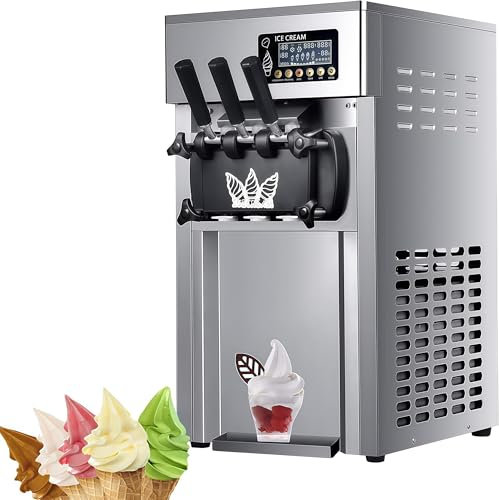 Commercial Ice Cream Maker Machine, High Capacity 16~18L/H, Triple Flavor Dispensing for Soft Serve, Ideal for Restaurants and Cafes
