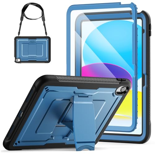 SEYMAC stock Case for iPad (A16) 11th/10th Generation 11''/10.9'' 2025/2022 | Full Body Protection/ Drop-proof, with Screen Protector, Foldable Stand & Shoulder Strap, for iPad A16 11 Inch, Navy Blue