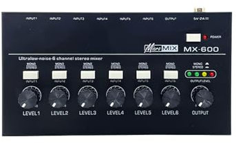 SHEHUALI Mesa de Mezclas de Audio, Mini Mezclador de Sonido DX600 de 6 Canales con Ruido ultrabajo, Fuente de alimentación DC5V, fácil operación