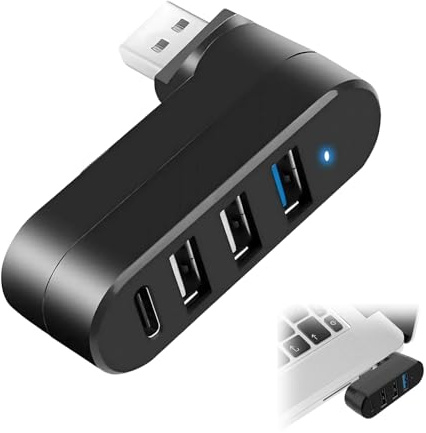 leruiyezs Porta USB Multipla per PC con 3 Porte USB e 1 Tipo-C, Hub USB 3.0 Girevole ad Alta Velocità, Compatibile con Computer, Laptop, for MacBook, Tastiera, Mouse, Stampante, Cuffie, Dispositivi