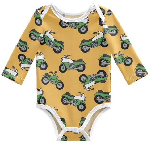 WIFIU Motorbike Yellow Background Baby Girls Boys Bodysuit Cotton Long Sleeve Rompers One Piece Baby Clothes Outfits for Newborn Infant 18-24 Month