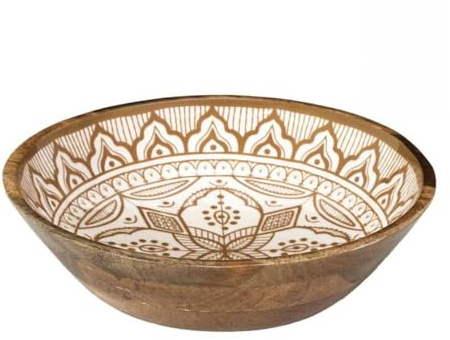 Saladier en bois de manguier avec motif mandala brun (Ø28 cm) - MANGO