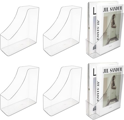HAOTIAN-X Paquete de 6 soportes para revistas acrílicos, archivadores verticales para libros, revistas, archivadores de escritorio para libros, documentos, carpetas, sobres, oficina en casa