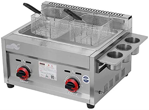 Friggitrice Professionale a Gas per Uso Commerciale, friggitrice da Tavolo in Acciaio Inossidabile di Grande capacità per Cucina e Ristorante con cestello per friggere, per Uso Com