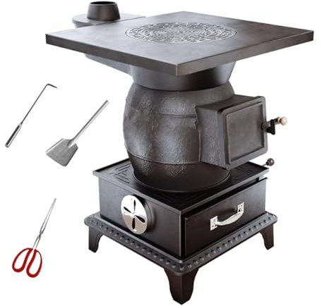 Stufa A Legna In Ghisa Da Interno Fornello Senza Fumo, Risparmio Energetico, Riscaldamento Rapido & Versatile Per Riscaldamento, Cucina, Barbecue, Disponibile Con/Senza Camino(Without chimney)