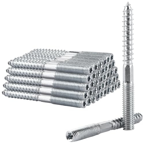 YAYODS 50 Stück Stockschrauben M8 x 80 mm mit TX-Antrieb - Doppelgewindeschrauben aus verzinktem Kohlenstoffstahl - Holz-auf-Metrisch Schrauben für Möbelbau & Treppenpfosten