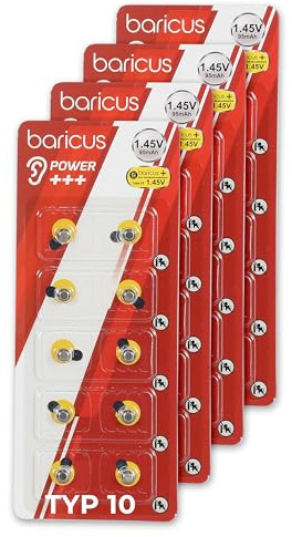 BARICUS Batterie per apparecchi acustici Zinco Aria - Tipo 10 13 312 675 - 40 pezzi - Pile a bottone da 1,45 V per apparecchi acustici ITE BTE CIC (tipo 10-40 pezzi)