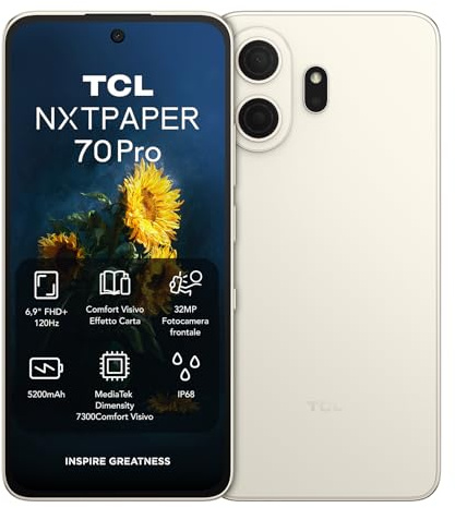 TCL NXTPAPER 70 Pro 5G smartphone 6.9 FHD+ 120Hz 8GB+256GB 5200mAh big battery 33W fast charge Anti-glare Anti-blue light display Protect your eyes 50MP OIS+EIS camera, IP68, Dual SIM, Nebula Gold