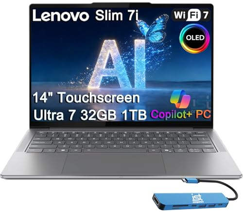 Lenovo Slim 7i Aura Edition AI Laptop (14 FHD+ OLED Touchscreen, Intel Core Ultra 7 258V, 32GB DDR5, 1TB SSD), Arc 140V GPU, Copilot+ PC, 17-Hr Battery Life, 5MP IR Webcam, Wi-Fi 7, Win 11 Home