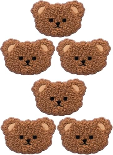 6 Stück braune Plüsch-Aufnäher zum Aufbügeln, niedlicher Bär, Cartoon-Kleidungsapplikationen, kreative Tierabzeichen, weiche Nähapplikationen, DIY-Nähaufnäher, bestickte Applikation