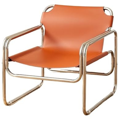 SLOQYNAPU Mittelalterliches Einsitzer-Sofa, luxuriöser, Aber dezenter Designer-Bauhaus-Loungesessel, eleganter, moderner Edelstahl-Sattelsitz, Ledersessel(Gold)