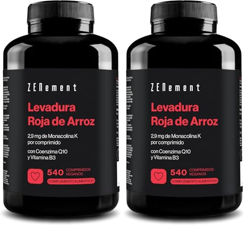 Levadura Roja de Arroz, 540 Comprimidos Veganos | Aporta 2,9mg de Monacolina K, Enriquecido con Coenzima Q10 y Vitamina B3 | Libre de Citrinina | Zenement (Paquete de 2)