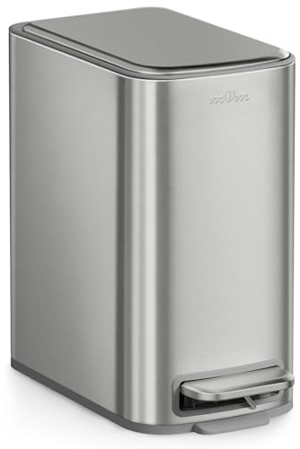 mVm Bathroom Pedal Bin, 6L Small Slim Stainless Steel Trash Can with Lid & Removable Inner Bucket, Fingerprint-Proof Compact Waste Bin for Bathroom, Bedroom & Office (1, Silver, 6L)