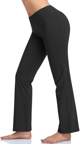 HISKYWIN Yogabyxor med innerficka, 4-vägs stretch, magkontroll, träning, löparbyxor, långa båtleg, svart, L