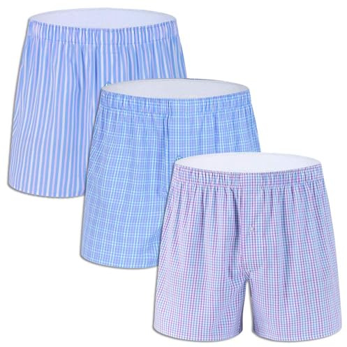M MOACC Men's Boxer Shorts, 100% Cotton Boxers for Men, Mens Boxer Briefs Button Fly Plaid Premium Underwear Tagless Pack 3,XLarge