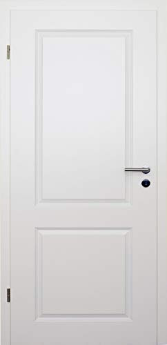HORI® Zimmertür Komplettset mit Zarge und Türdrücker I Innentür weiß lackiert mit zwei Füllungen I Höhe 198,5 cm I Anschlag, Breite und Wandstärke wählbar I DIN links I 1985 x 860 x 120 mm