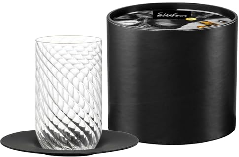 EISCH Latte Macchiato Glas mit Untertasse TWIST 360 ml Handgefertigt aus Kristallglas, Matt-Schwarze Veredelung, Becher für Heiß- & Kaltgetränke, Spülmaschinengeeignet, Geschenkröhre