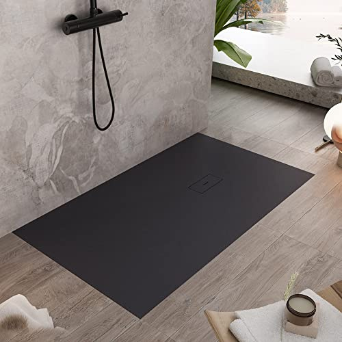 OLIMPO DOCCE - Piatto doccia in marmoresina NERO effetto pietra cemento MAKA - 90x110