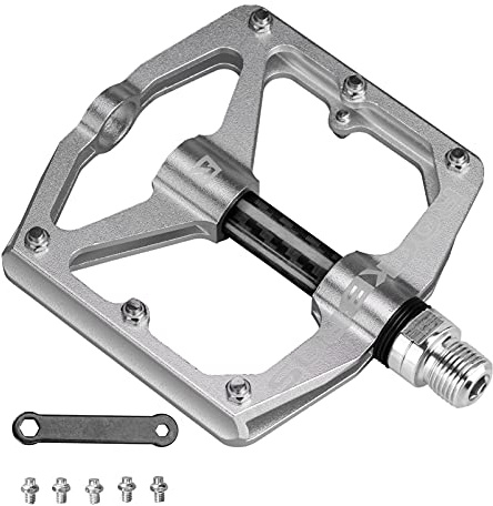 Rock BROS Mountain Bike Pedals Flat Bicycle Pedals 9/16 Lightweight Road Bike Pedals Carbon Fiber Sealed Bearing Flat Pedals for MTB Silver