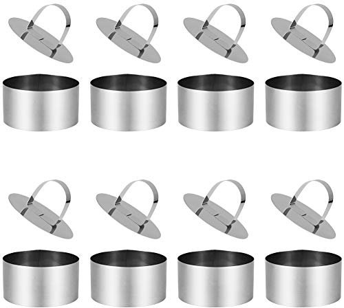 ruggito 8 Pieces Cooking Rings Set with Pusher Non-Stick Stainless Steel Round Food Rings for Cooking Crumpets Eggs Pastry Mousse Desserts,8cm Diameter