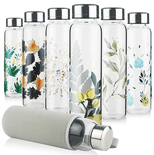 Reeho Borosilicate Glass Water Bottle, Glass Drinking Bottle with Neoprene Sleeve and Leakproof Stainless Steel Lid 500 ml / 1000 ml / 1 Litre