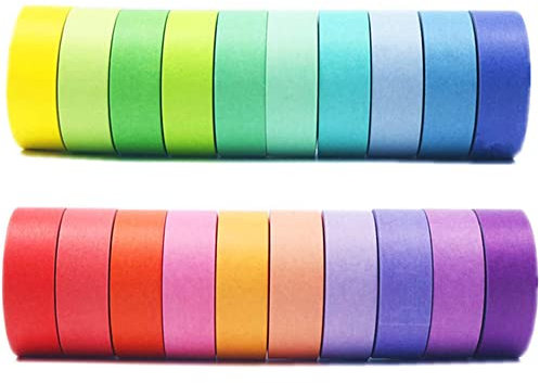 Washi Tape, 20 Rollen farbiges Masking Tape, Regenbogen buntes klebriges Pastell Washi Tape, Beschreibbare Washi Tapes für Malerei Journal DIY Scrapbook dekoratives Handwerk 15mm x 5m