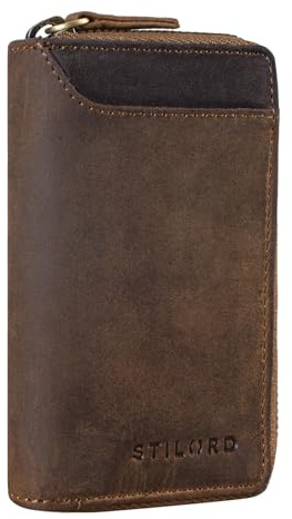 STILORD Devin Llavero Pequeño de Piel Vintage Mini Cartera de Hombre Estuche de Llaves Tarjetero Bloqueo RFID Organizador con Caja de Regalo Color:marrón - medio