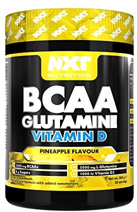 NXT Nutrition BCAA, Glutamine & Vitamin D | BCAAs Amino Acids with Vitamin D3 and L-Glutamine - for Recovery, Gut Health and Muscle Protein Synthesis | 360g - 30 Servings (Pineapple)