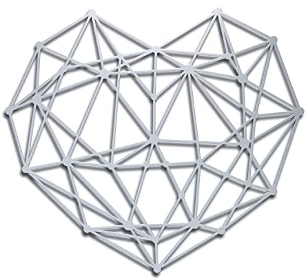 teileplus24 DS04 Wanddeko Metall | Wandbild | Metallbild | Geometrische Wandkunst | 47 x 52 cm, Farbe:Herz 3D Silber