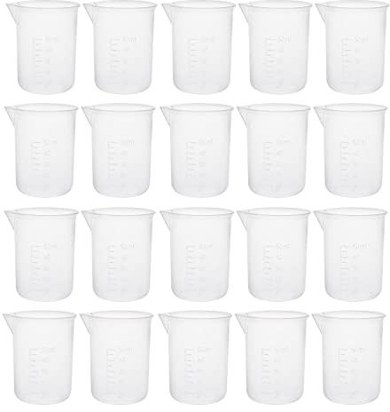 20 tazas medidoras de plástico de 50 ml, jarras medidoras transparentes reutilizables para mezclar resina, pintura, manchas epoxi