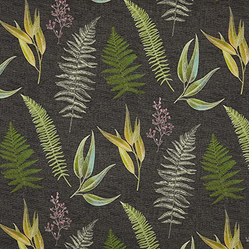 Kt KILOtela - Dekostoff Halbpanama, Digitaldruck, Bio-Baumwolle, Leichte Bezüge, Kissen, Tischdecken, Gardinen, Vorhänge, 100 cm Länge x 280 cm Breite, Blumei, Botanisch, Grün, Schwarz - 1 Meter