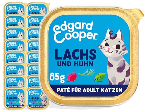 Edgard Cooper Nassfutter für Katzen Lachs und Huhn 85g x 16 Katzenfutter nass ohne Zucker und Getreidefrei für sterilisierte und aktive Katzen natürlichen Zutaten