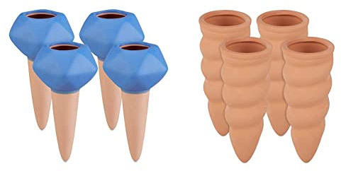 Relaxdays Bewässerungskugeln Ton, 4er Set & Tonkegel Bewässerung, 4er Set, Bewässerungshilfe Pflanzen, für 1,5 L Flaschen, HxD: 11,5 x 4,5 cm, terrakotta