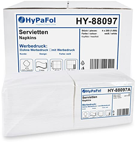 Servietten 40x40 cm, weiß 3-lagig, 1/8-Kopffalz, 4x250 Stück
