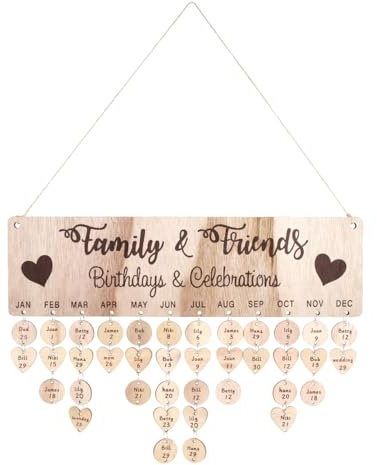 NUOBESTY Calendrier Suspendu En Bois Tableau De Rappel D'Anniversaires Familiaux DéCoration Murale Vintage Pour Maison Et Bureau Diy Facile À Assembler 15.7X4.3 Pouces