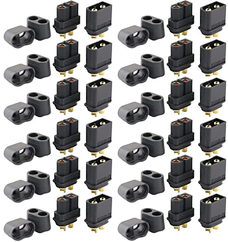 RUNCCI-YUN 24 Stücke 12 Paar XT-60 stecker,XT-60 Männlich Weiblich Connector,XT-60H Battery Plugs for RC Lipo Battery Helicopter Quadcopter(12 Stück XT-60H Stecker + 12Stück XT-60H Buchse) Schwarz