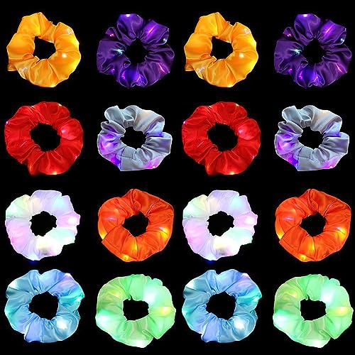 Nizirioo 16 Stücke LED Haargummi: Leuchtende Scrunchie Elastische Haarschmuck, 3 Licht Modi Leuchtende Scrunchies Set für Frauen Mädchen Neon Kopfbedeckungen Neujahr Party LED Haarschmuck